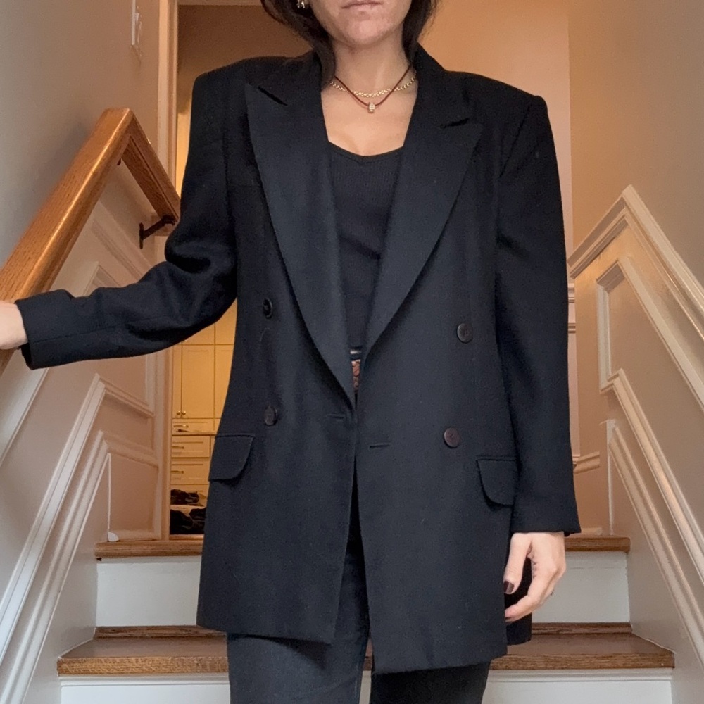 Vintage Black 100% Wool Double-Breasted Blazer